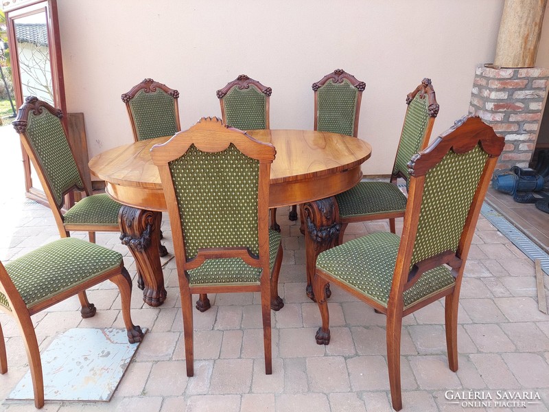 Antik barokk étkező asztal 8db székkel