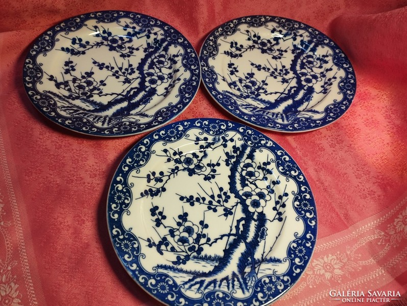 3 db. cseresznyevirág mintázatú keleti porcelán süteményes tányér