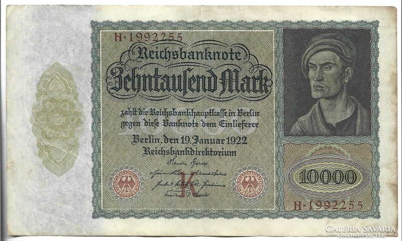 10000 Marks 1922 large size with letters in the lower center Germany 3.