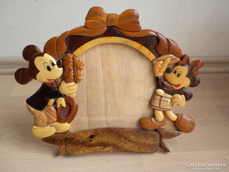 Mickey Mouse, Mickey egér fa intarziás vintage képkeret, fényképtartó