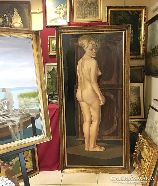 Viola Záborszky (1935-2008): life-size nude (180x80 cm + frame), 1965