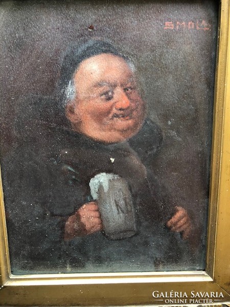 19th century oil on cardboard painting, signed 22 x 18 cm.