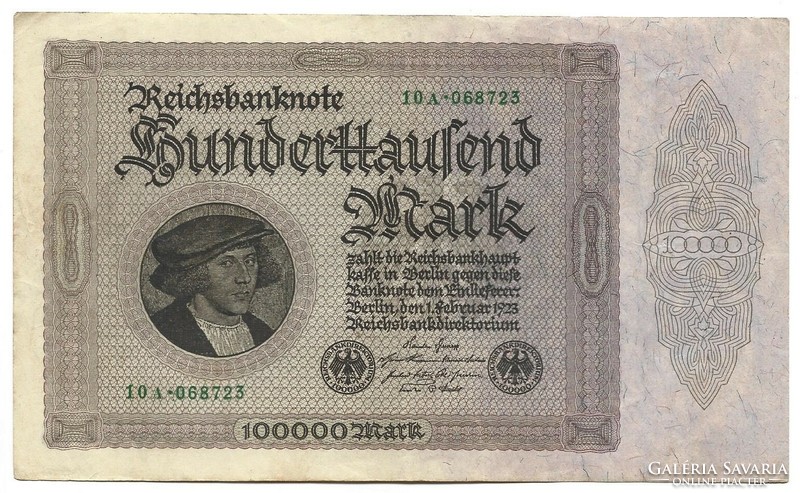 100000 márka 1923 magáncéges nyomtatás 6 jegyű sorszám Németország 3.