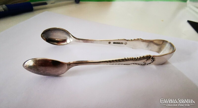 Set of 6 silver coffee spoons + non-silver sugar tongs