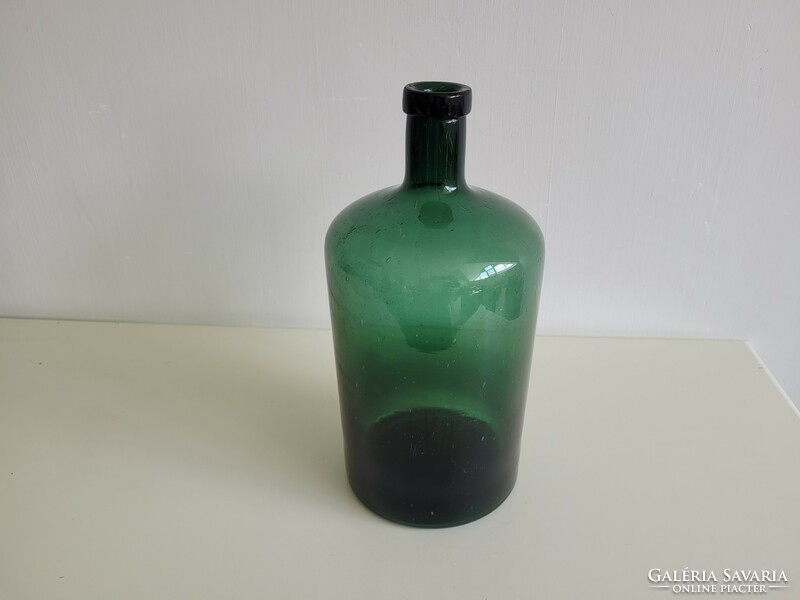 Régi nagy méretű 5 literes sötétzöld zöld huta üveg üvegpalack ballon palack 35,5 cm