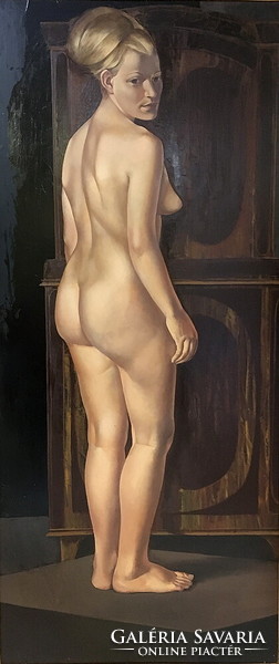 Viola Záborszky (1935-2008): life-size nude (180x80 cm + frame), 1965