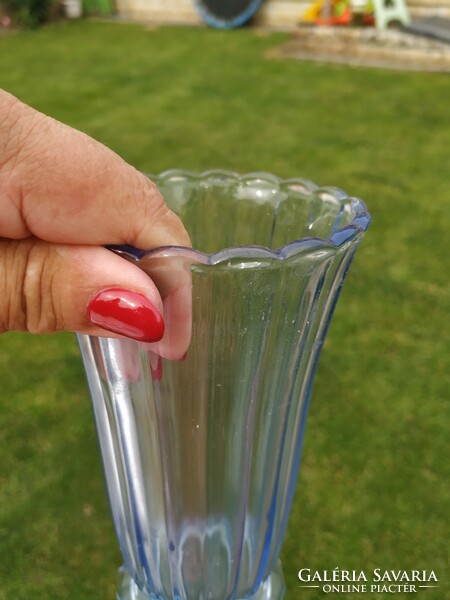 Retro blue ribbed glass vase for sale!
