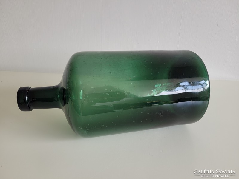 Old large size 5 liter dark green green huta glass glass bottle balloon bottle 35.5 cm
