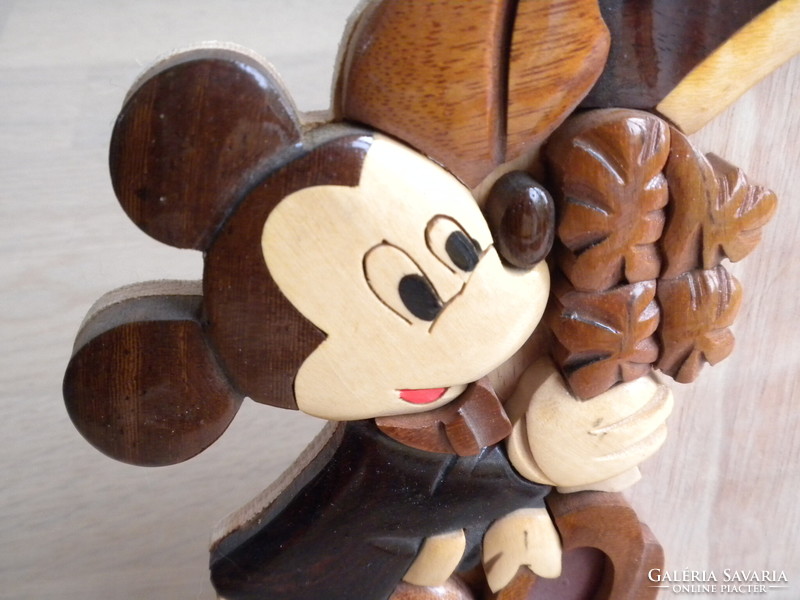 Mickey Mouse, Mickey egér fa intarziás vintage képkeret, fényképtartó