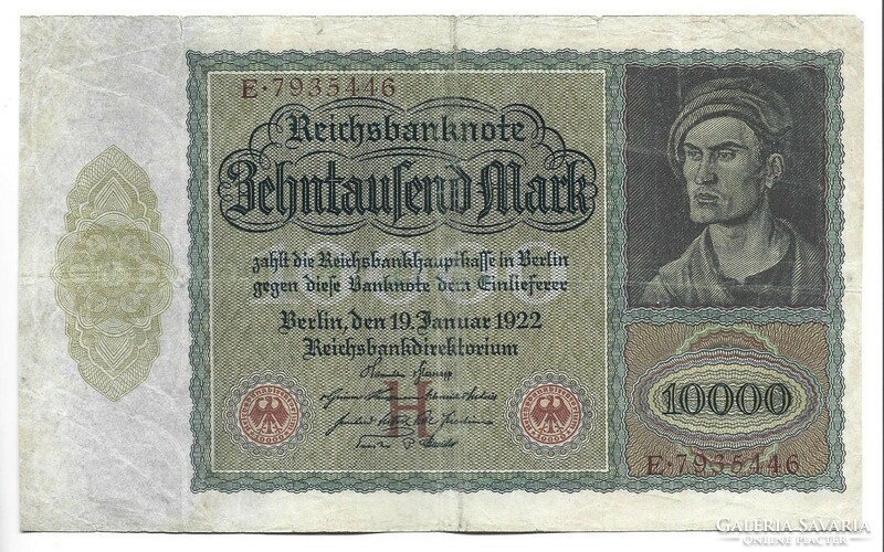 10000 márka 1922 nagy méret Alul középen betűvel Németország 1.