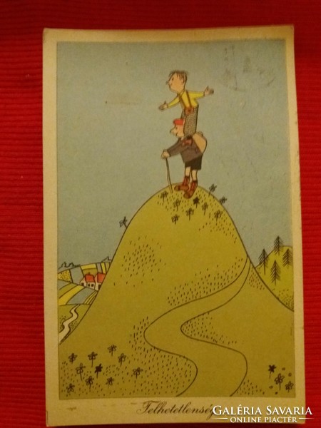 1950.TELHETETLENSÉG rajzos,humoros,Kassowitz Félix képeslap színes rajz szép állapot a képek szerint
