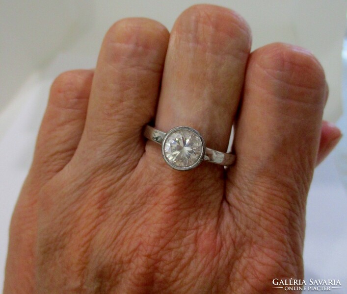 Wonderful old silver button ring with white stone