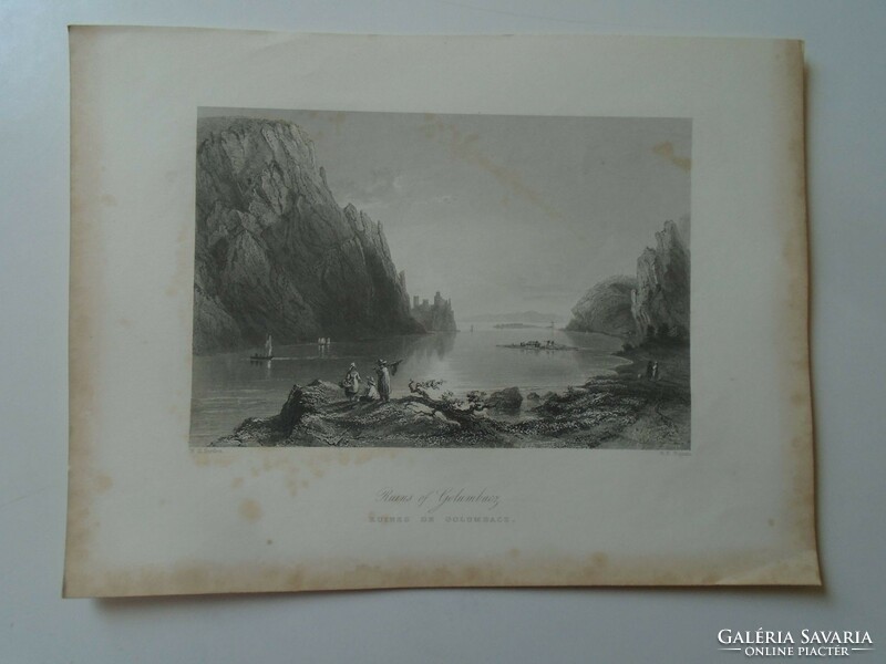 Za450.6 Galabóc Castle - Alduna - Danube - 1842 w. Bartlett steel engraving
