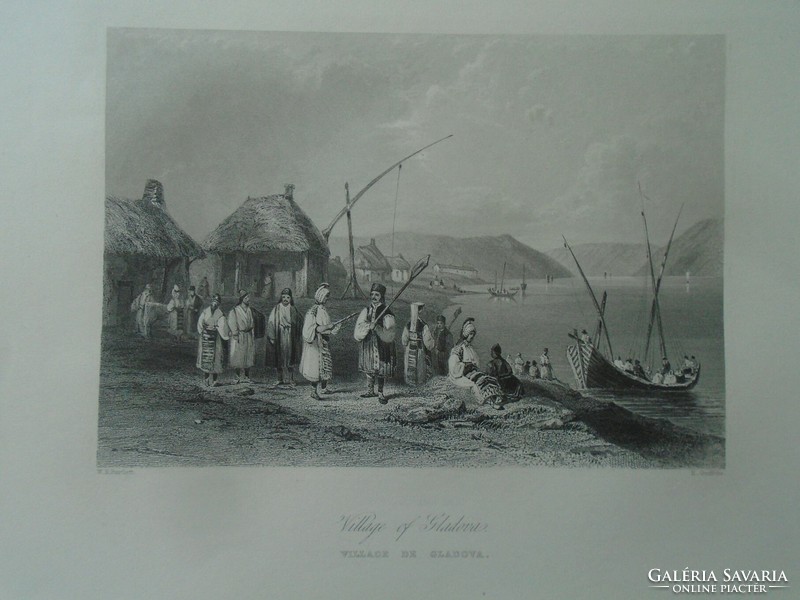 ZA450.11 Alduna -Kladova - Magyar hajósok a Duna alsó szakaszán -    - 1842 W.Bartlett  acélmetszet