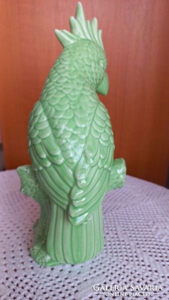 Kerámia madár zöldben, szépen kidolgozott, egyedi, 21,5 X 10 cm, hibátlan