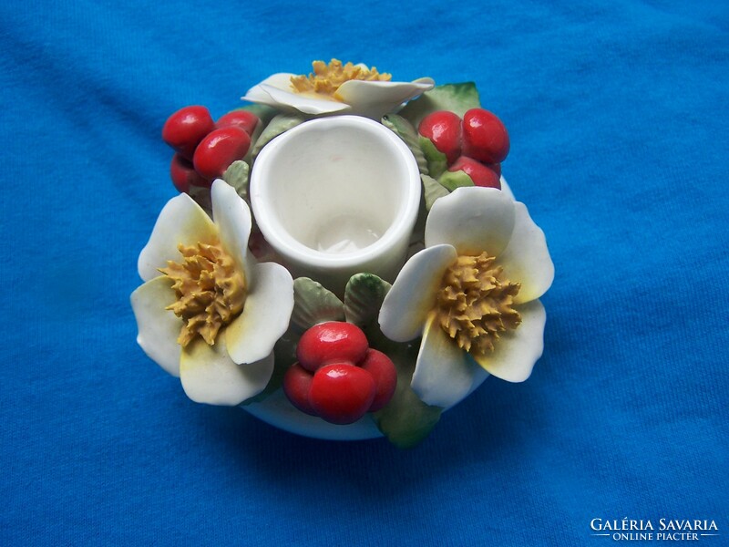 English porcelain candle holder with floral and berry decoration