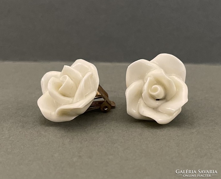 Antik porcelán rózsa fülbevaló klipsz Ritkaság