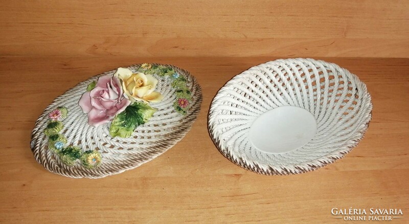 Antique pink openwork ceramic bowl with lid