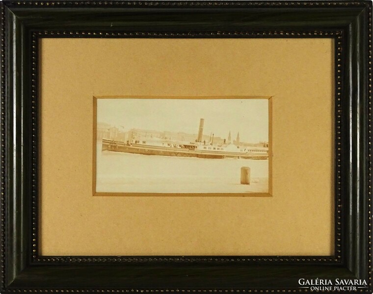 1J379 antique framed photograph: Hildegard steamship in front of the Vigado, 1905