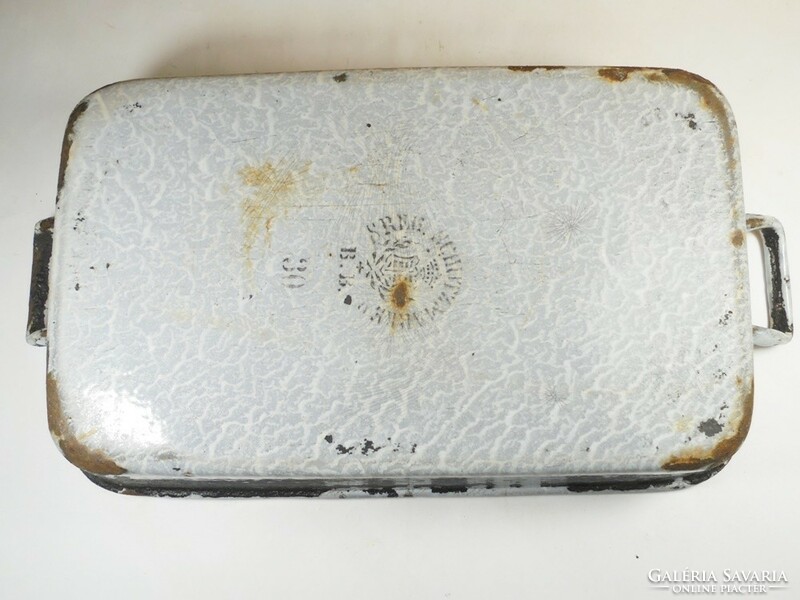 Old antique enameled frying pan baking tray b.B. Marked with royal coat of arms from the early 1900s