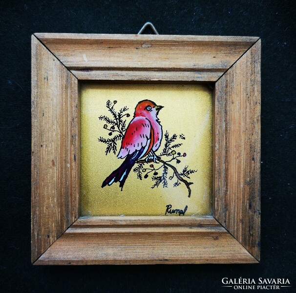 Small bird glass painting picture 2 pcs.