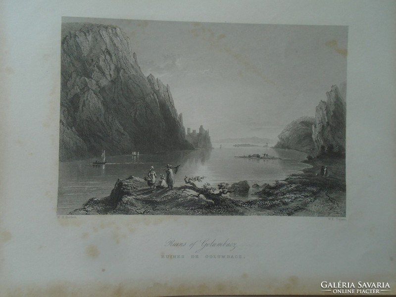 Za450.6 Galabóc Castle - Alduna - Danube - 1842 w. Bartlett steel engraving