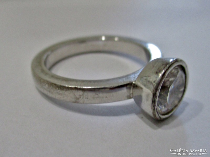 Wonderful old silver button ring with white stone