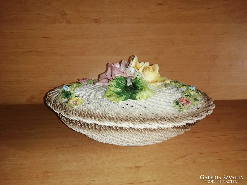 Antique pink openwork ceramic bowl with lid