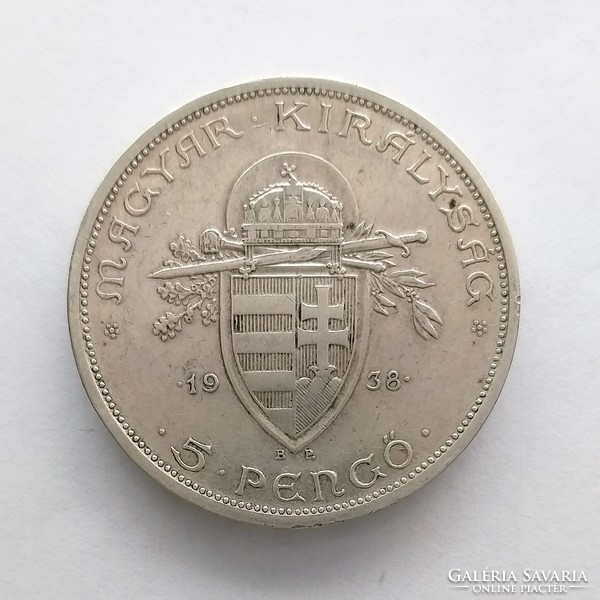 1938 Saint István silver 5 pengő (no: 23/289.)