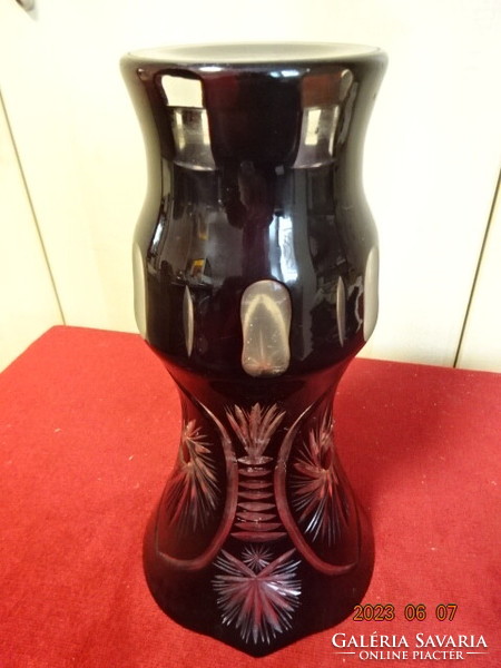 Burgundy glass, crystal vase, height 27.5 cm. Jokai.