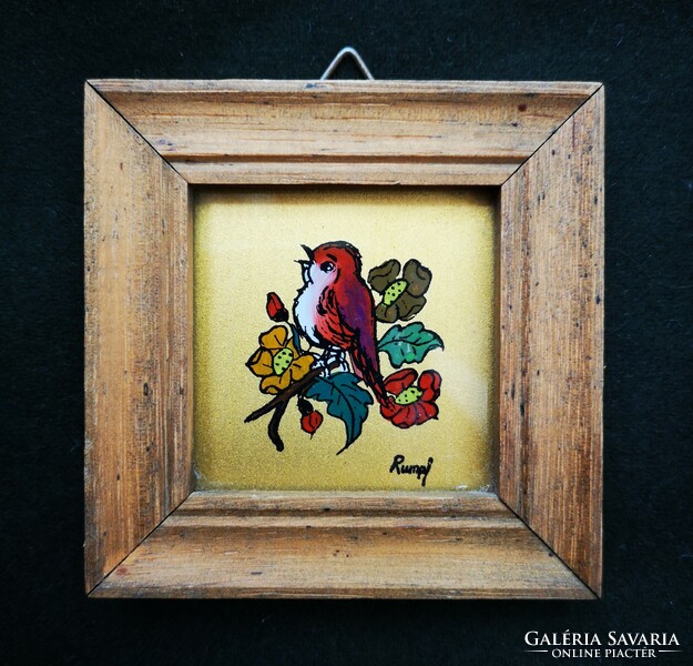 Small bird glass painting picture 2 pcs.