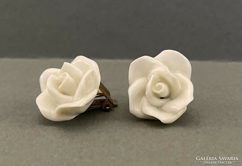 Antique porcelain rose earring clip rarity