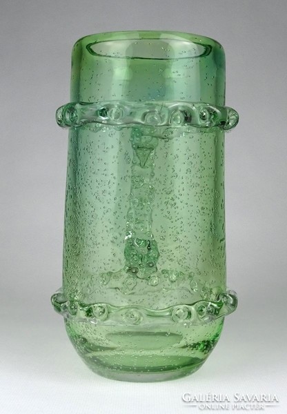 1L787 Régi nagyméretű zöld fújt üveg korsó 20 cm