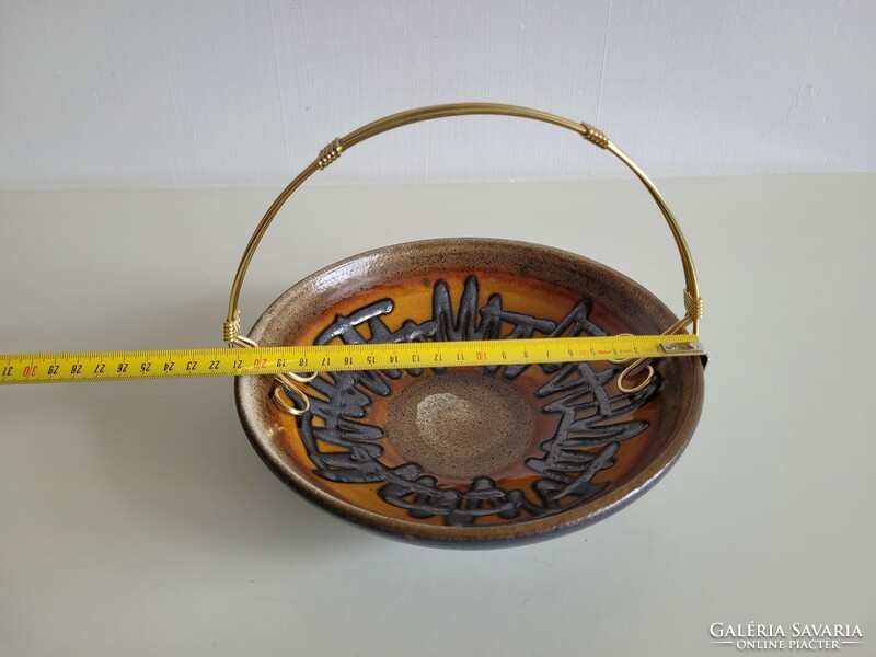 Mid century ceramic basket old retro offering fruit basket with golden handle