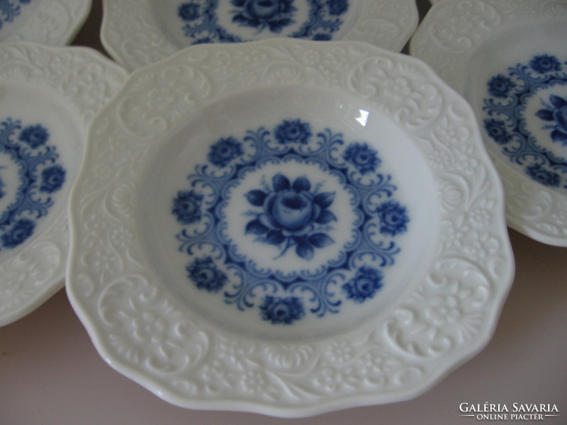 Echt Cobalt kék rózsás kis tányér készlet Bavaria Schumann Arztberg