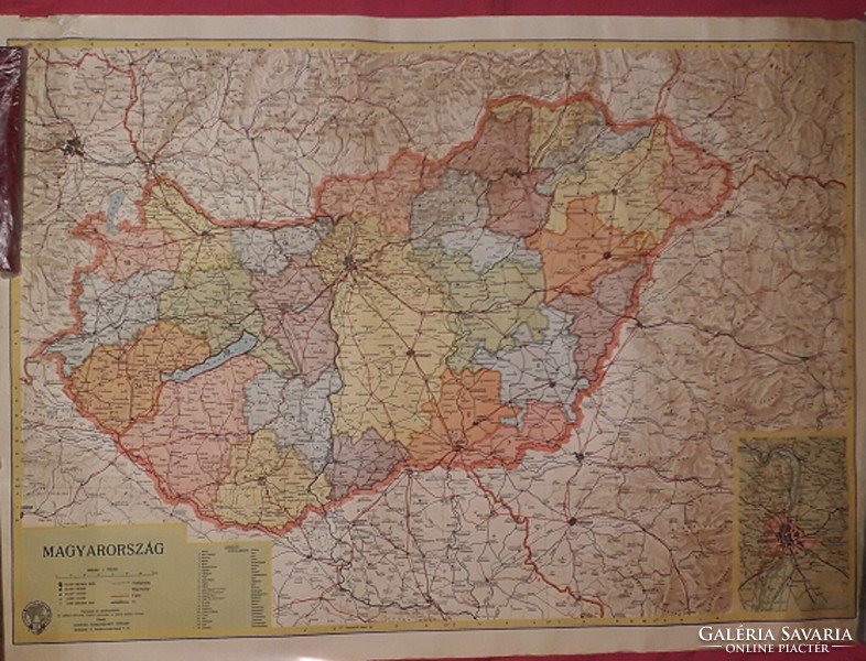 1940s antique Hungary giant military - school wall map 91 x 64 cm according to pictures
