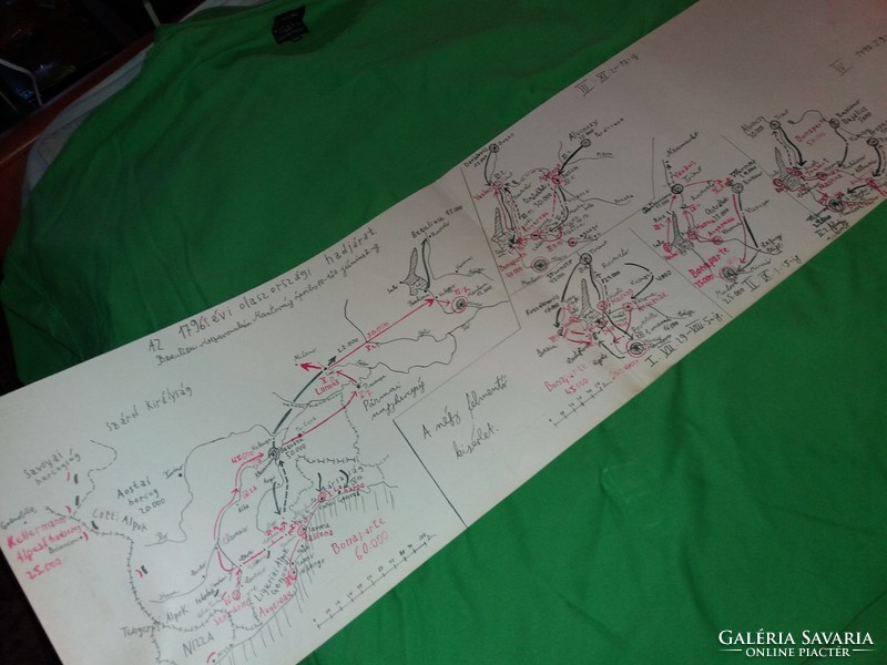 Antique manuscript study history-map for atlas for book 24 x 76 cm according to pictures 1.