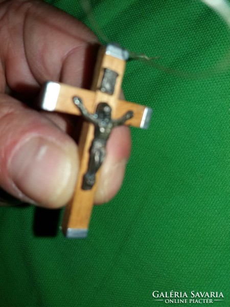 Antique wood - bronze metal crucifix cross corpus pilgrim memorial pendant 5 cm according to pictures