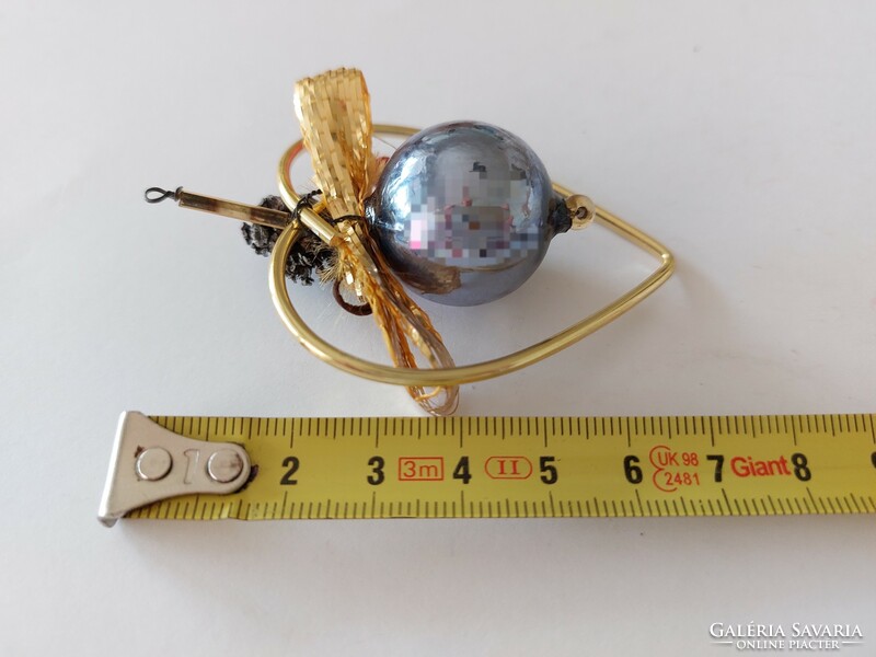 Old glass Christmas tree ornament heart-shaped blue gold colored glass ornament