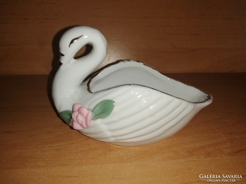 Glazed porcelain swan kaspó candy offering figure sculpture 12 cm long (asz)