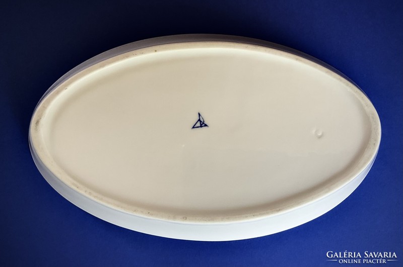 Alföldi régi ovális adagtál kék csíkos kocsonyás tányér