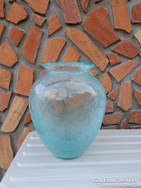 Large beautiful Karcagi berekfürdő veil glass cracked veil turquoise blue vase with bay