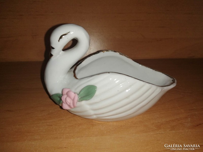 Glazed porcelain swan kaspó candy offering figure sculpture 12 cm long (asz)