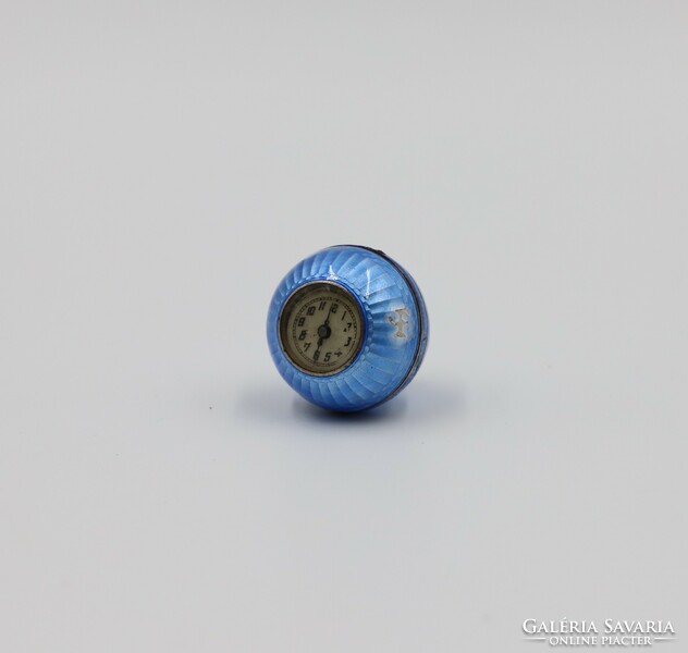 Antik svájci kék lüszter zománcos medál óra, ezüst 1900-as évek eleje