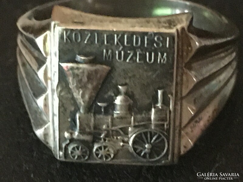 Transport museum - serene locomotive silver embossed metal ring from the 1960s