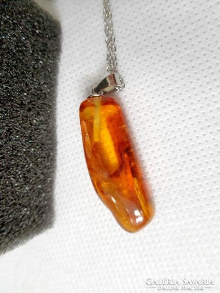 Natural amber pendant and chain