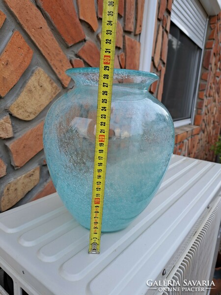 Large beautiful Karcagi berekfürdő veil glass cracked veil turquoise blue vase with bay