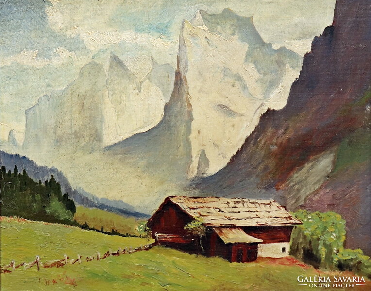Austrian (Vienna) painter: alpine landscape, good quality oil painting
