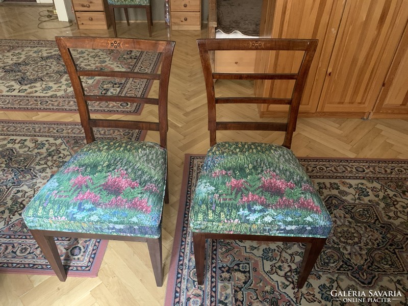 4 db restaurált intarziás 150 éves nagypolgári szék