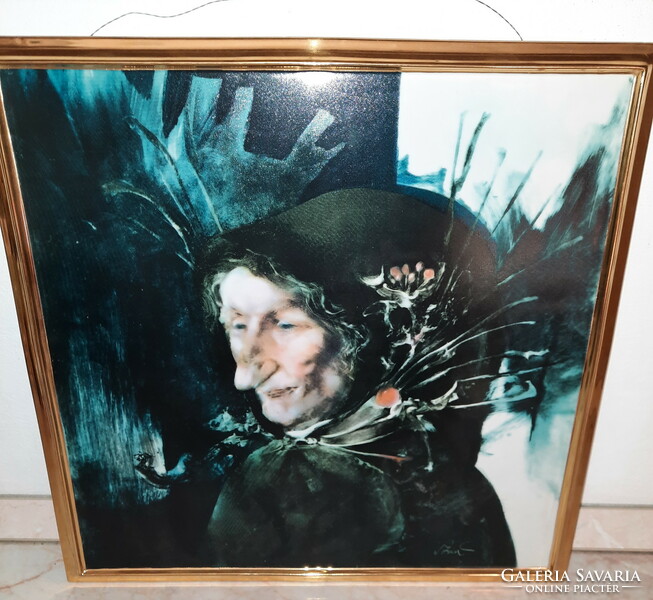 Endre Szasz good old mother in raven house porcelain picture with gilded edge, serially numbered limited edition!